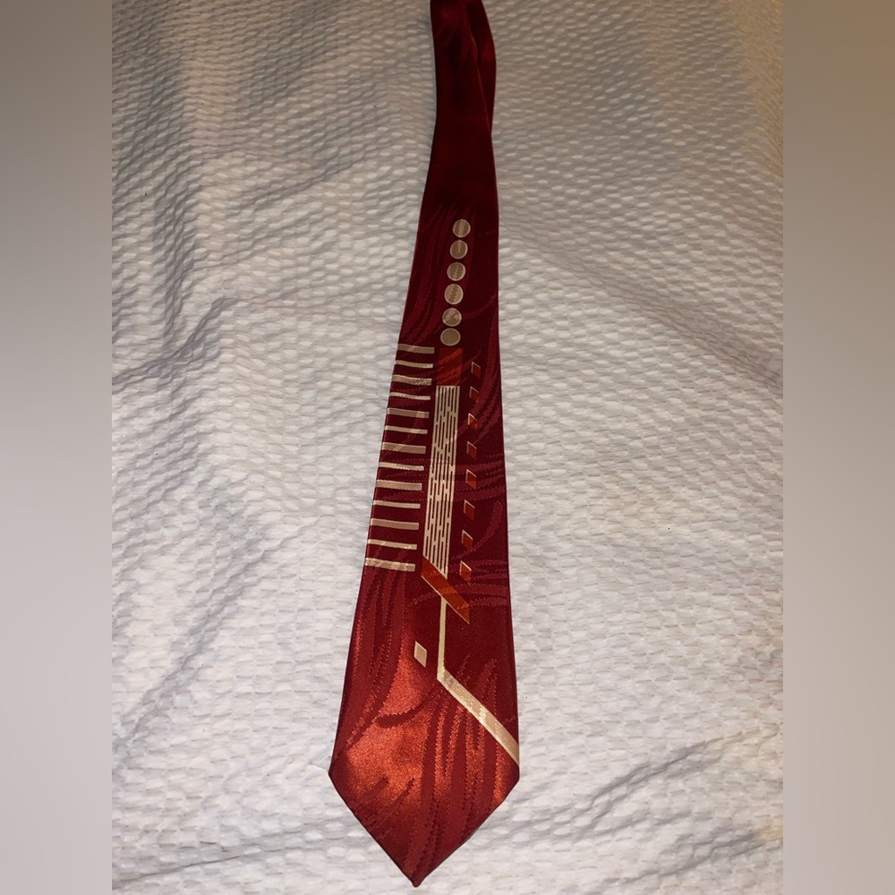 Vintage Red Geometric Patterned Tie French Moderns by Garcia